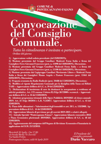 Pontecagnano Faiano - manifesto- consiglio comunale 10.04.2019