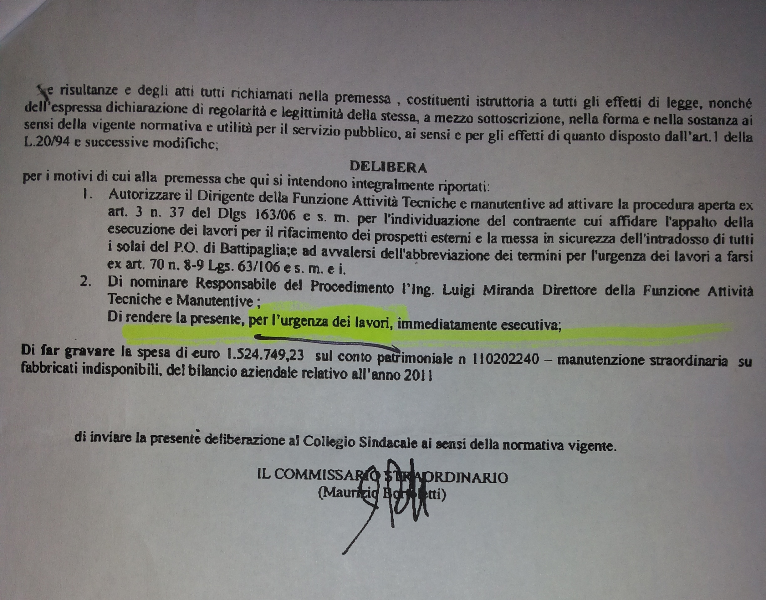 Delibera-somma urgenza-rifacimento-intonaco-Ospedale-Battipaglia