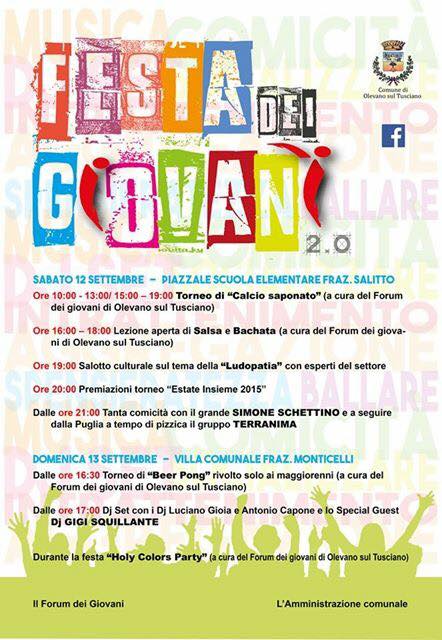 Festa dei giovani-Olevano sul tusciano-programma