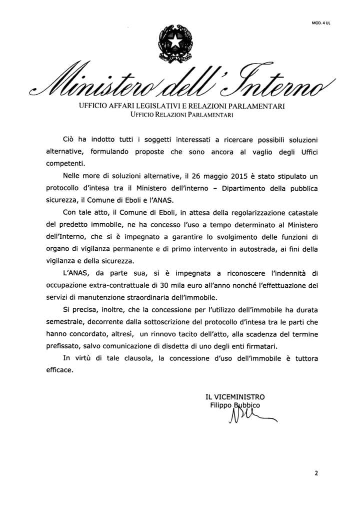 Polstrada Eboli-risposta Ministro Alfano-1