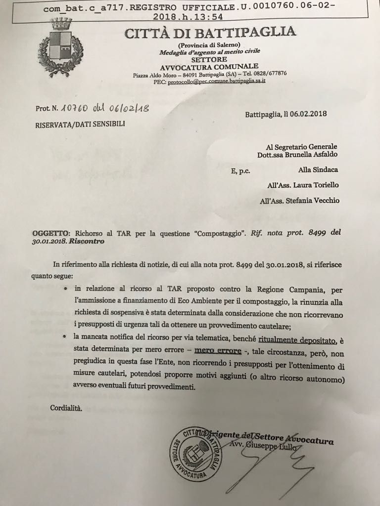 nota Avvocatura comune Battipaglia