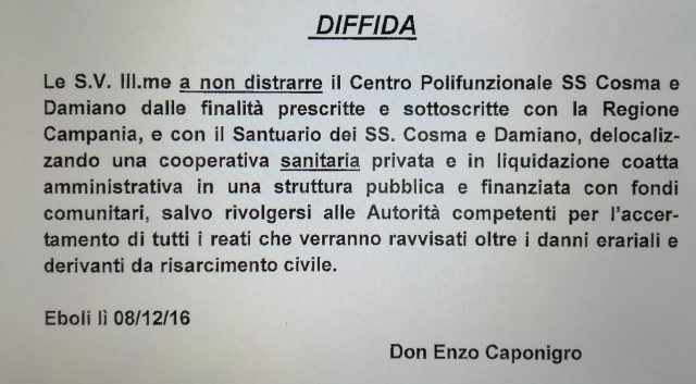 Diffida Don Enzo Caponigro