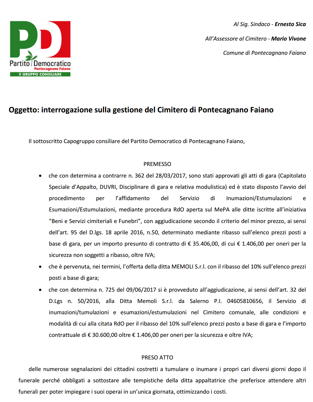 Interrogazione PD