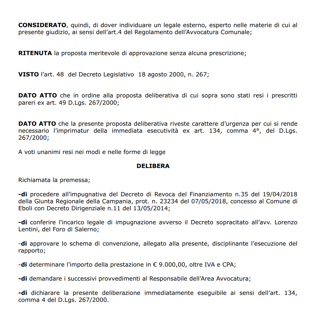 Delibera costituzione in giudizio revoca finanziamento centro polifunzionale 3