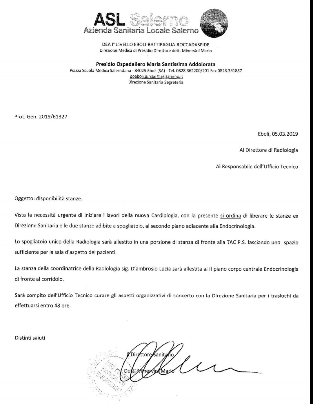 Ordine DS ospedale eboli