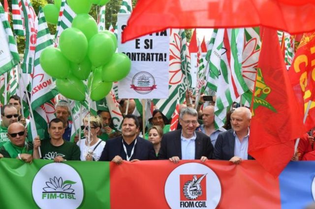 Corteo metalmeccanici Milano-Bentivogli-Landini