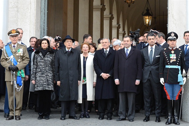 Giorgio Napolitano -  Pietro Grasso, neo Presidente del Senato della Repubblicaneo- Laura Boldrini, neo Presidente della Camera dei Deputati della Repubblica