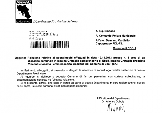 Lettera Arpac Salerno