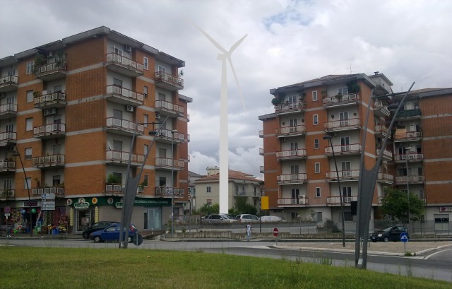 Pala eolica tra i palazzi Simulazione