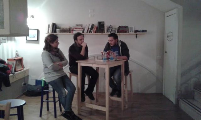 Paolo De Paolo-con-Matilde Saja e Giuseppe Avigliano-presentazione libro-Bistrò-Buatt-