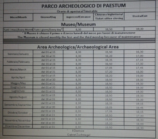 Parco archeologico-Paestum-Nuovo Orario