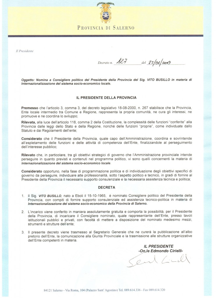 Decreto Presidente Cirielli