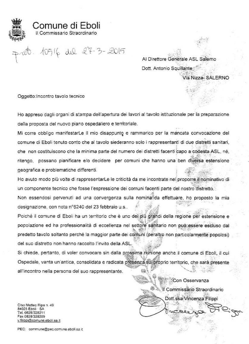 lettera Commissario Filippi